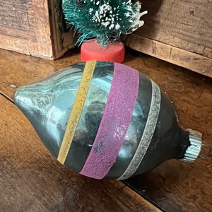 Vintage SHINY BRITE Christmas Ornament| Blue Teardrop Mica Striped Ornament Pink Yellow White |Aluminum Tree Decor RETRO Winter Wedding