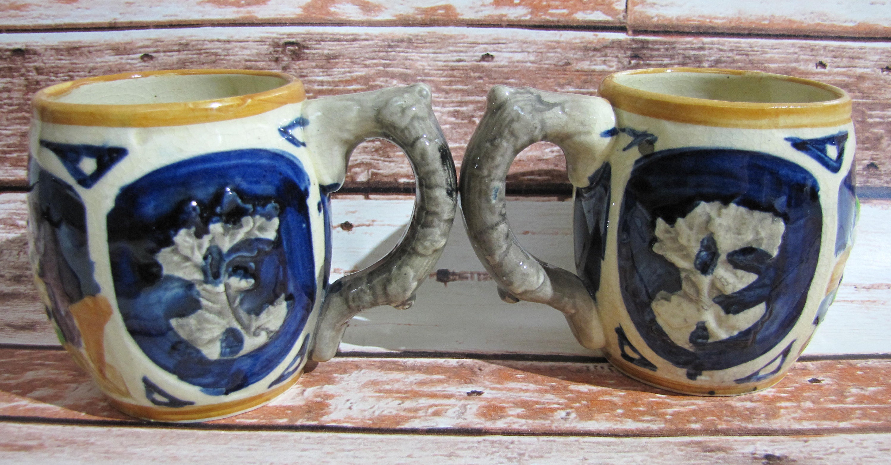Vintage Hand Painted Porcelain Mugs~ 2 Matching Mugs ~ Beer Stein