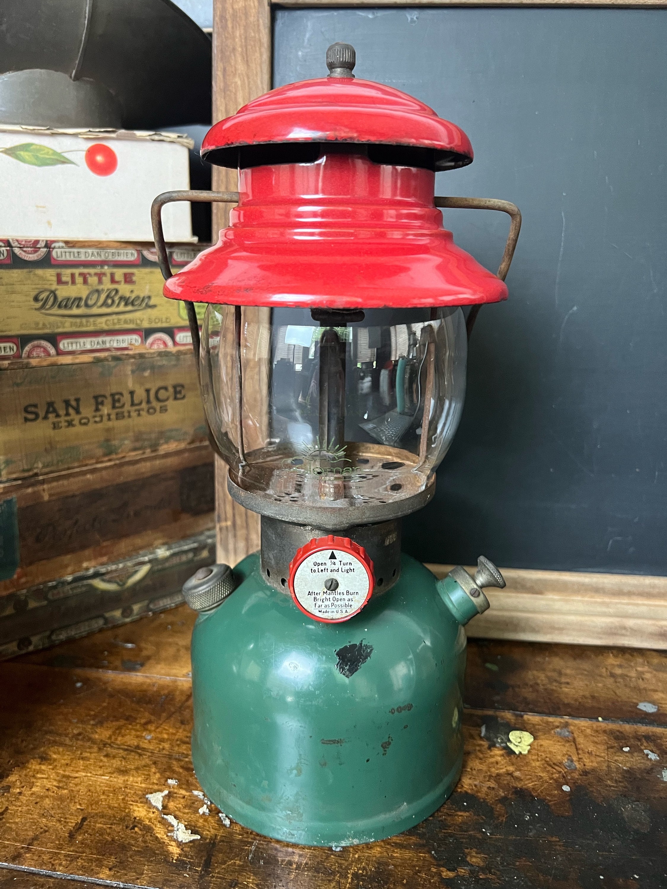 Vintage COLEMAN Christmas Lantern 200 Red Top Green Bottom | the