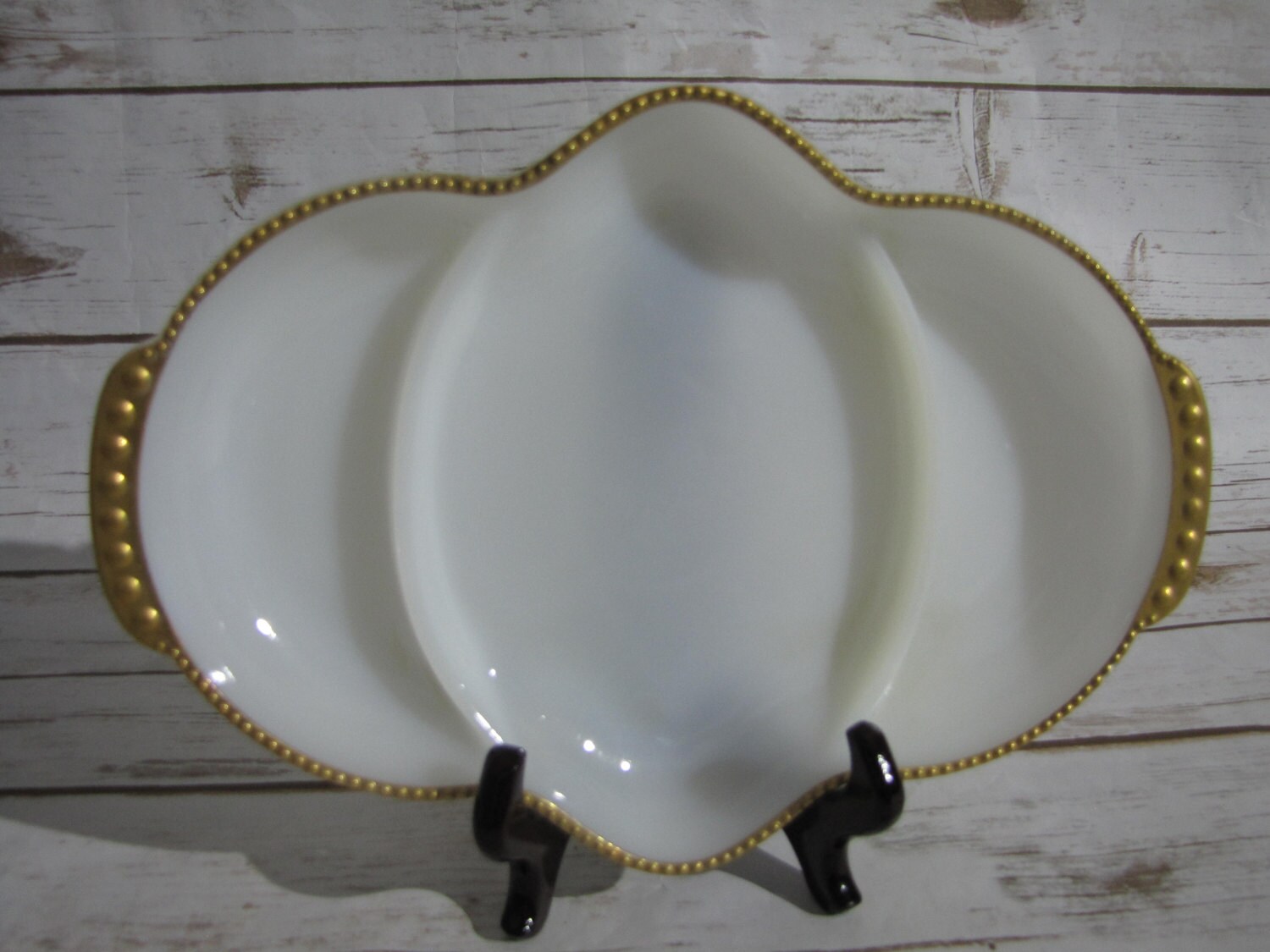 Milk Glass with Gold Beaded Trim Divided Relish Tray Anchor Etsy