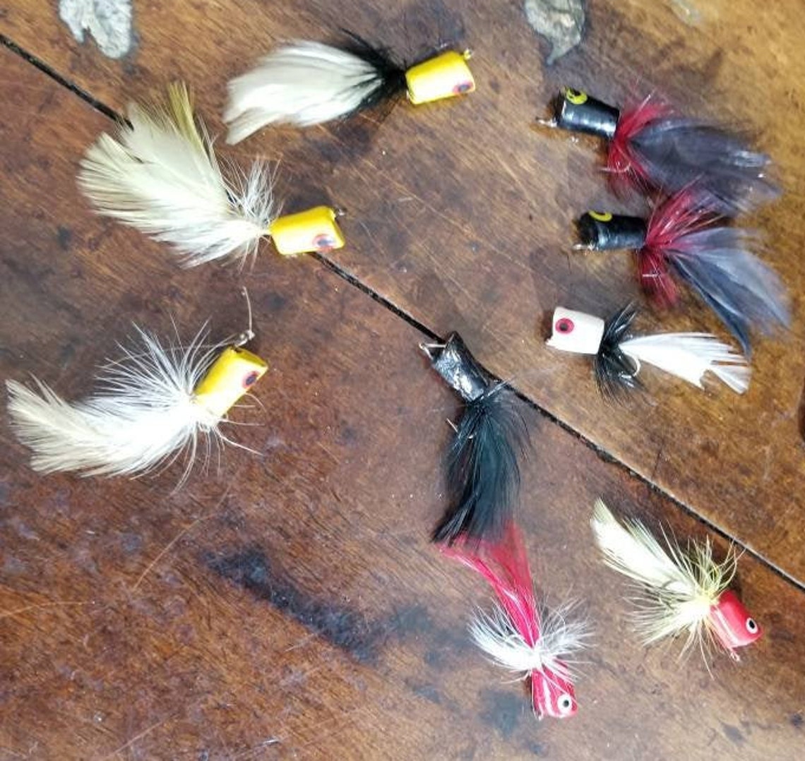 Vintage Feather Poppers Bass Fly Rod Fishing Luretackle Bait Etsy