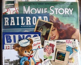 Vintage Paper Ephemera Pack 50 Pieces, Junk Journal Supplies, Large Collage Fodder, Antique Paper Bundle, Scrapbook & Mixed Media Craft Kit