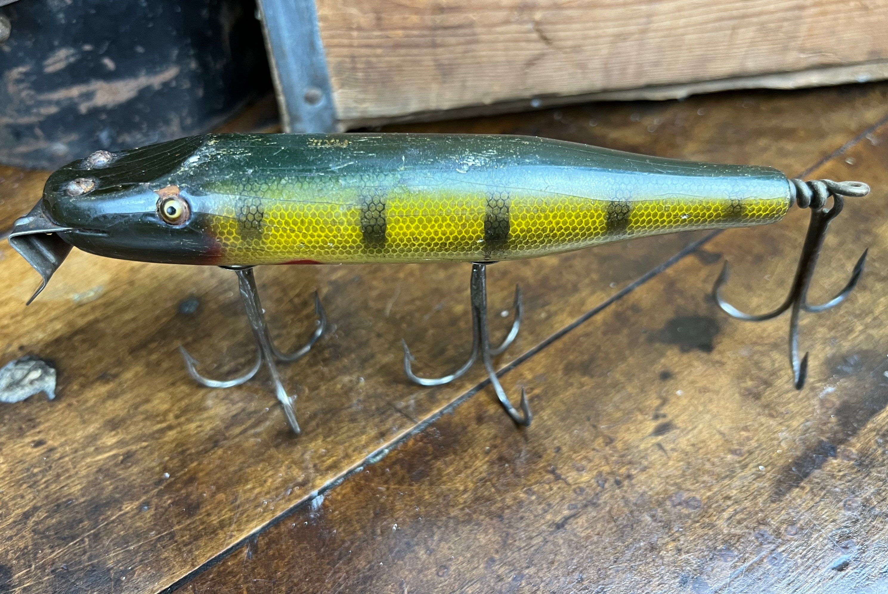 Vintage Fishing Lure Large Cisco Kid Golden Brown 9” Muskie Pike Cabin  Decor 