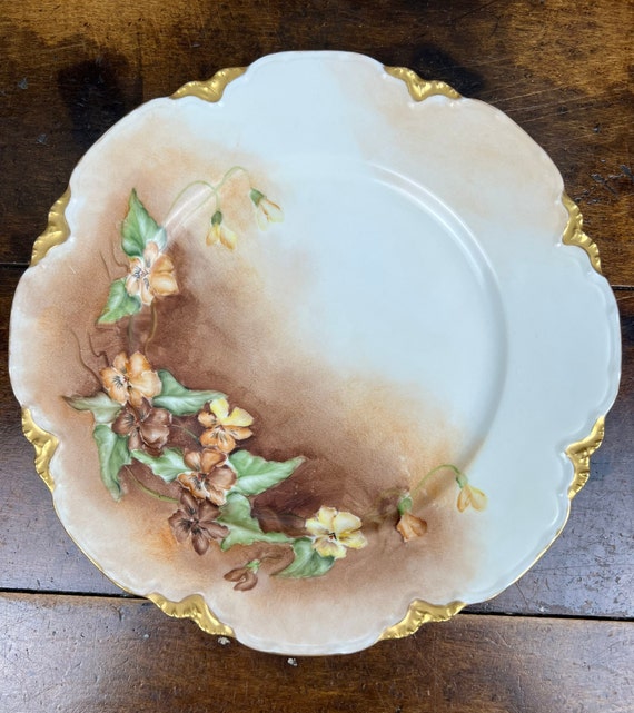 Antique HAVILAND Limoges France Brown Yellow Orange Floral Plate 8