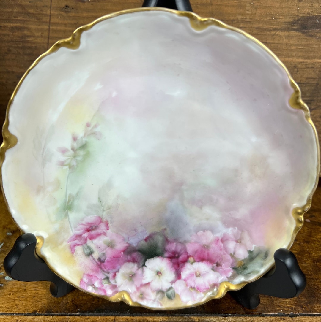 Haviland Limoges France Pink Purple Flowers Porcelain Plate 6 Antique