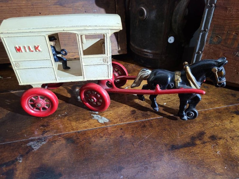 Vintage KENTON Cast Iron Horse Drawn Milk Wagon With Horse and Etsy UK