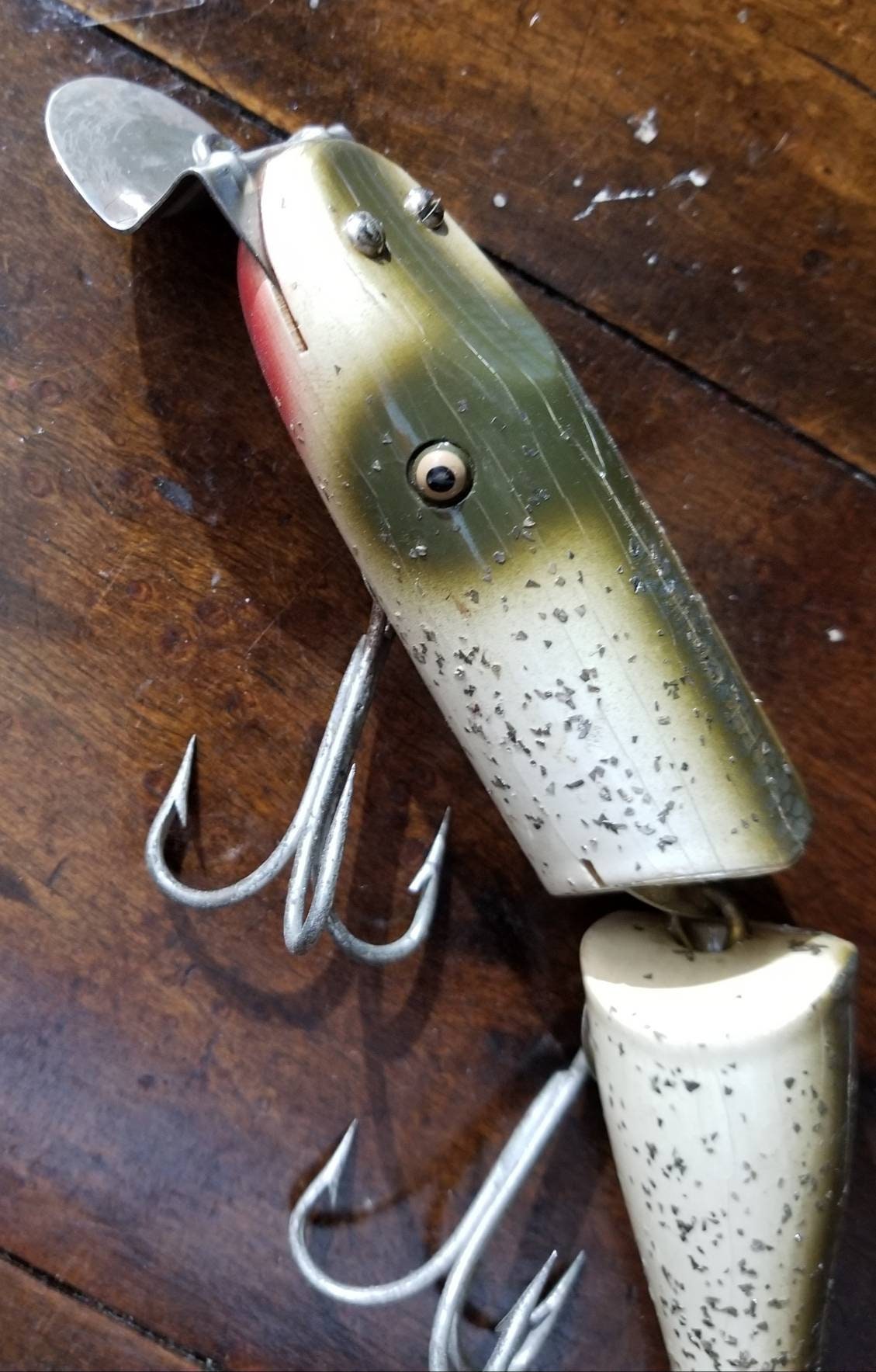 Vintage CREEK CHUB Jointed Pikie Fishing Lure 6818 Silver Flash Wood Fishing  Tackle Bait Partial Boxglass Eye Luregift for Dad 6 1/4 