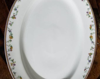 Antique HAVILAND FRANCE Limoges BORDEAUX Oval Serving Platter ~Yellow and Lavender Rim~Hand Painted Purple Floral Roses Vintage Large Dish