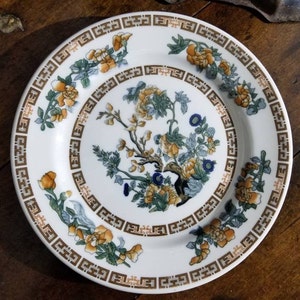 Vintage BUFFALO CHINA Albert Pick Barth Company Indian Tree Railroad Plate ~ 7 1/8"  Buffalo NY Restaurant Heavy ~ Decorative Farmhouse Fall