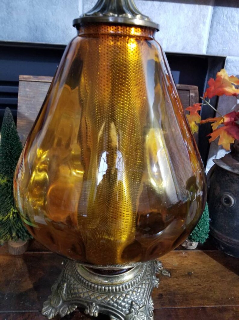 mid century amber glass lamp