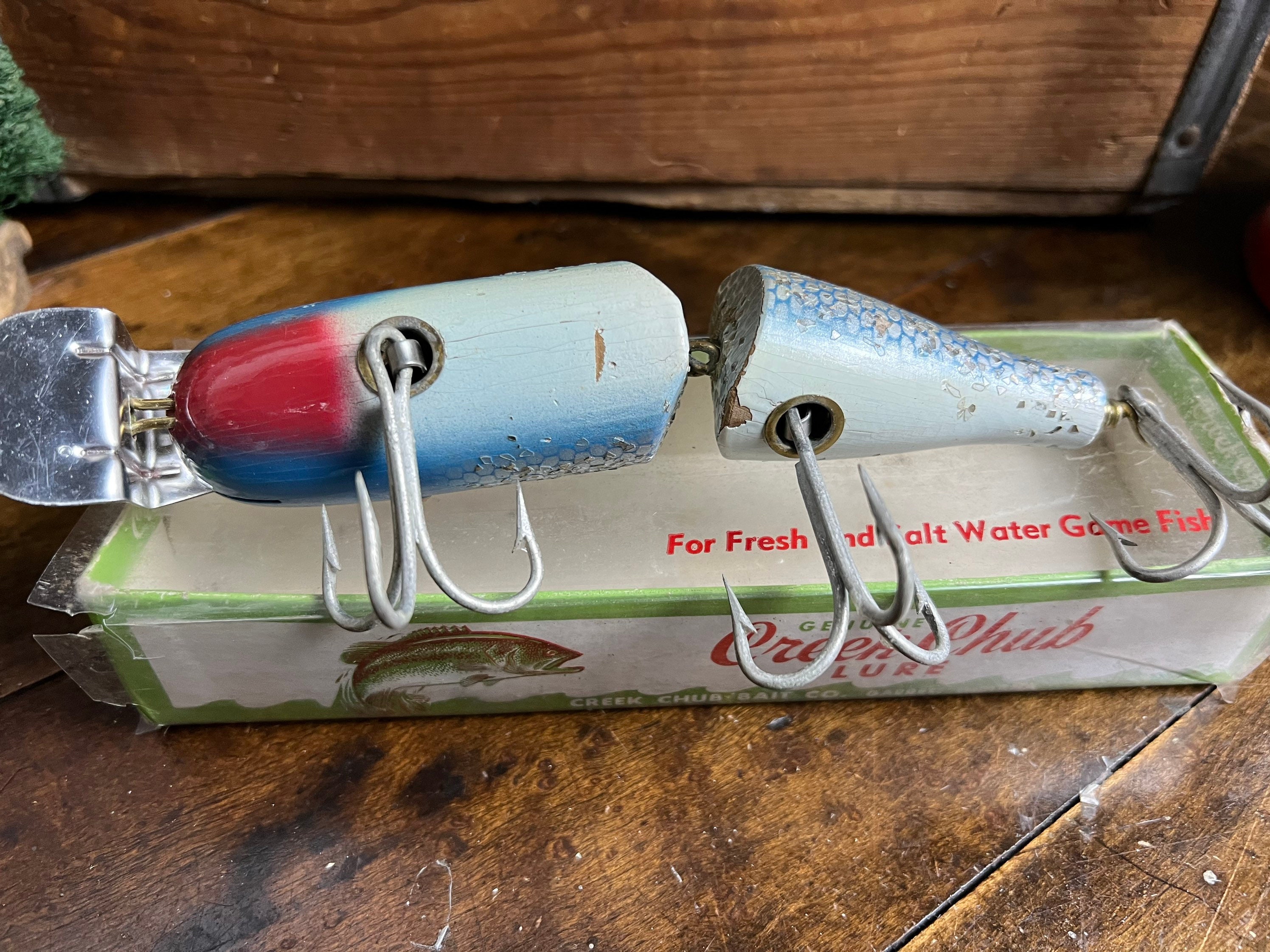 Vintage CREEK CHUB Jointed Pikie Fishing Lure| Striper Pikie Blue