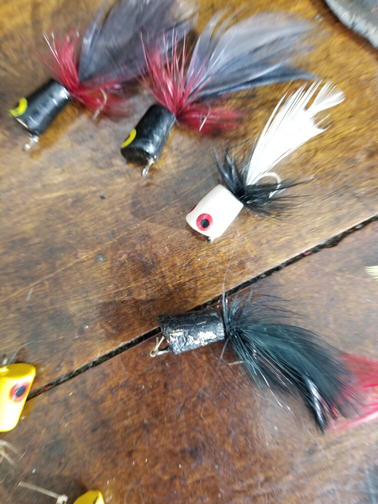Leurres de pêche vintage art populaire bass bugs / popper canne à