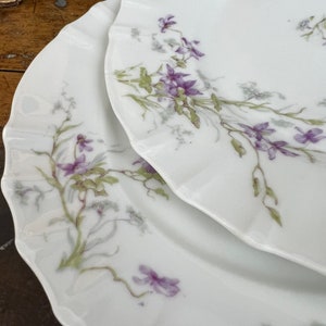 Vintage THEODORE HAVILAND Limoges France Salad Plates Purple Violet Flowers Green Floral Set of Five Victorian Wedding Decor Bridal Gift