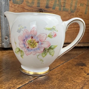Vintage ROYAL DOULTON Passionflower Small Creamer or Milk Jug PinkPurple Flowers Gold Rim Accent H4833 Wedding Bridal Shower Spring Gift