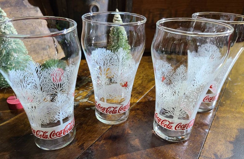 Vintage COCACOLA Glasses Set of FOUR White Winter Trees Red Etsy