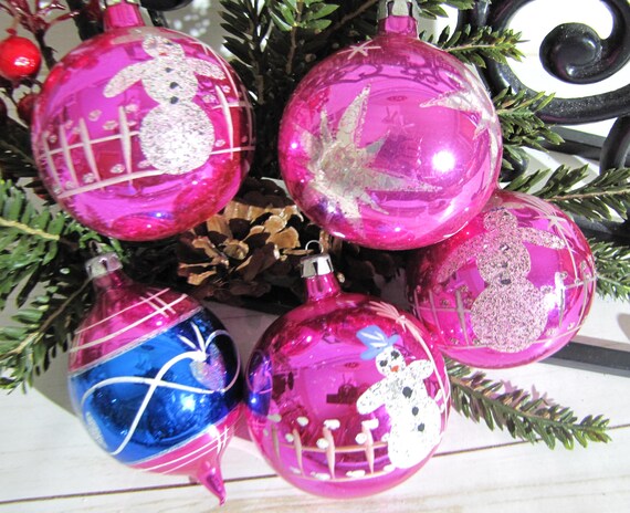 Vintage POLAND Christmas Ornaments PINK Silver Snowman White Etsy image 0 - Vintage POLAND Christmas Ornaments PINK Silver Snowman White Etsy