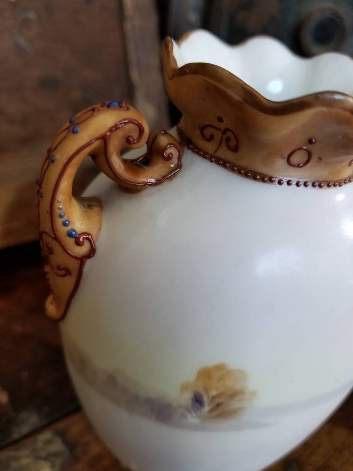 Antique NIPPON Green M Mark Hand Painted Porcelain Floral Etsy