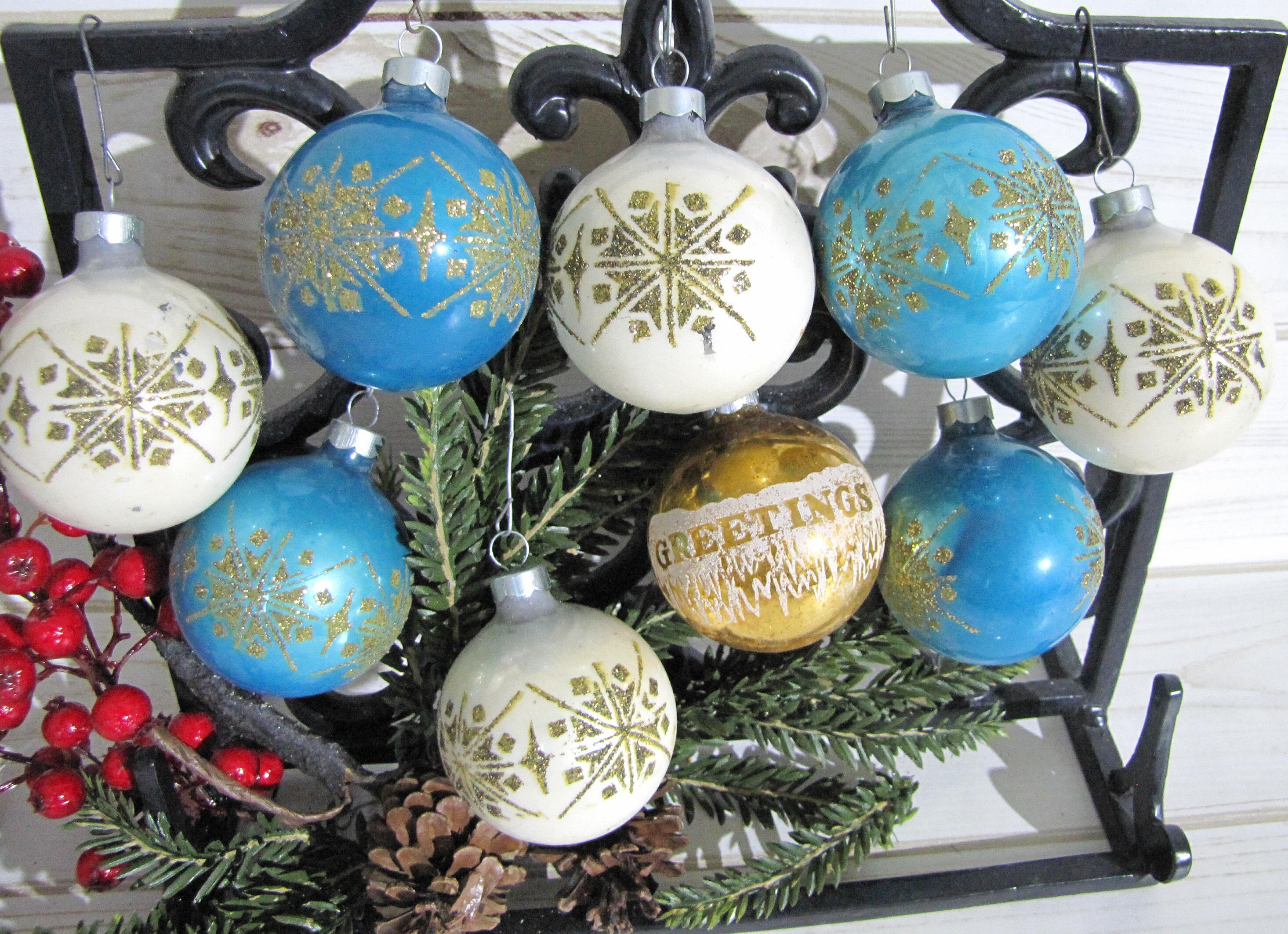 Vintage Franke Glass Tree Ornaments Turquoise Blue White Etsy