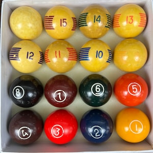Vintage Pool Balls| Pin Striped Set of Bakelite Billiard Balls| Gameroom Decor| Gift for Family Game Night| Pocket ball for Pool Table