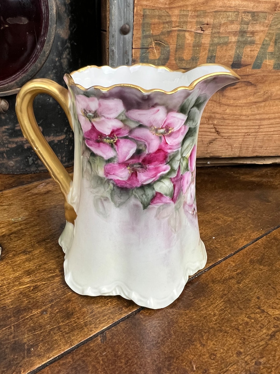 Haviland Limoges France Pink Floral Creamer Gold Handle Etsy