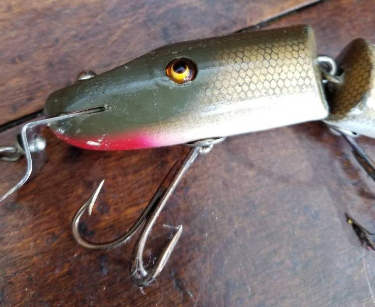 Vintage Fishing Lure Creek Chub Pikie Heavy Hardware Wood Glass Eyes 4.5”  Lure – Contino