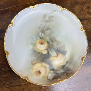 Antique HAVILAND Limoges France Yellow Rose Floral Plate 6&quot; w Gold Accent ~ Cake or Dessert Dish Victorian Wedding Decor Bridal Shower Gift