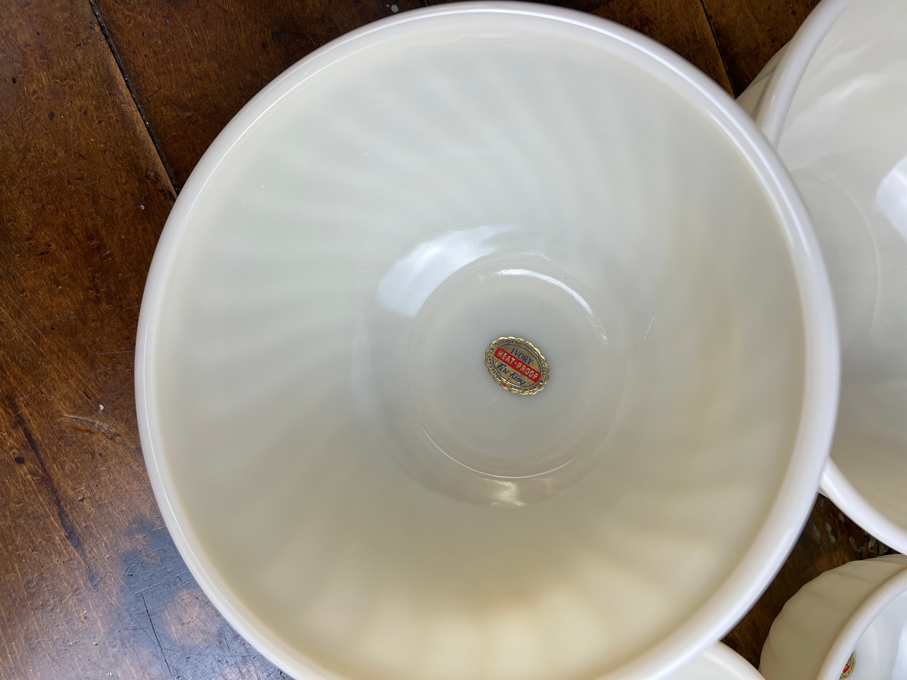 Vintage Ivory FIRE KING Swirl Ovenware| Mixing Bowls Set of Four
