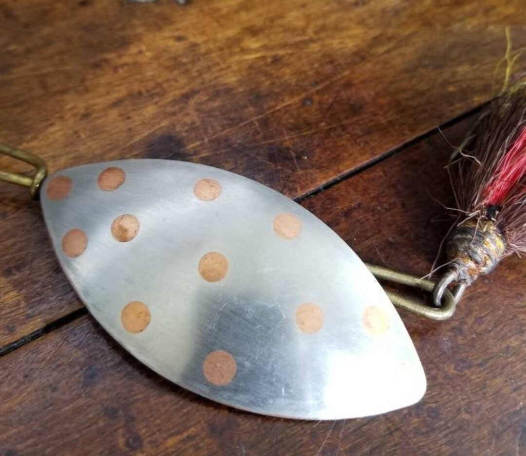 Ancien leurre de pêche en cuivre Pflueger Muskill Spinner #12