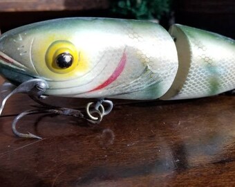 Vintage NATURLURE STRIKEE Large Plastic Musky Fishing Lure ~Tackle Bait~Green Yellow w Bug Eyes ~Outdoors Fisherman Gift Naturall Bait Co.