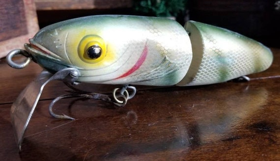 Vintage NATURLURE STRIKEE Large Plastic Musky Fishing Lure tackle Baitgreen  Yellow W Bug Eyes outdoors Fisherman Gift Naturall Bait Co. 
