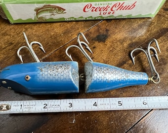 Vintage CREEK CHUB Jointed Pikie Fishing Lure| Striper Pikie Blue