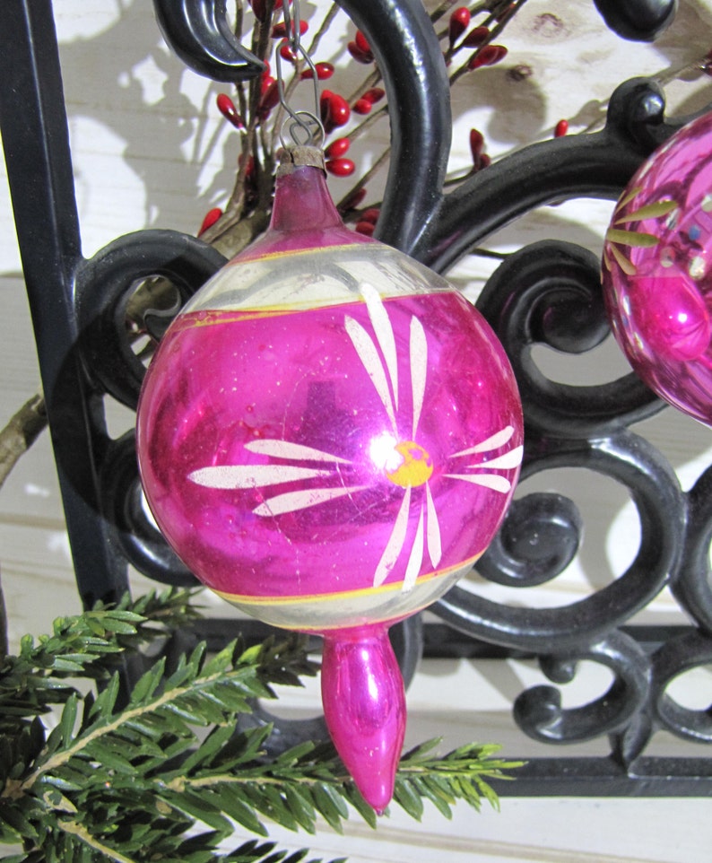 Vintage Mercury Poland Christmas Ornaments Fuchsia Pink Etsy