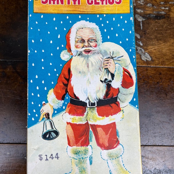 Vintage Mechanical Santa Claus Windup Toy| Vintage Christmas Santa Made in Japan ALPS| Celluloid Face Blue Eye Santa 1950's Collectible|
