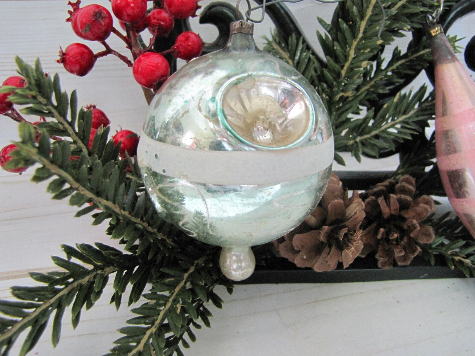 Vintage German Christmas Ornaments Pastel Pink Striped Etsy