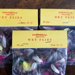 Vintage IMPERIAL Brand JAPAN Wet and Dry Flies Fly Rod Fishing Lures ~Tackle Bait~ 75 Flies in total ~ New in Package~