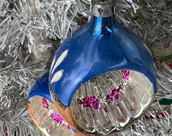 Vintage POLAND Christmas Ornaments Two Teardrop Indent Mica