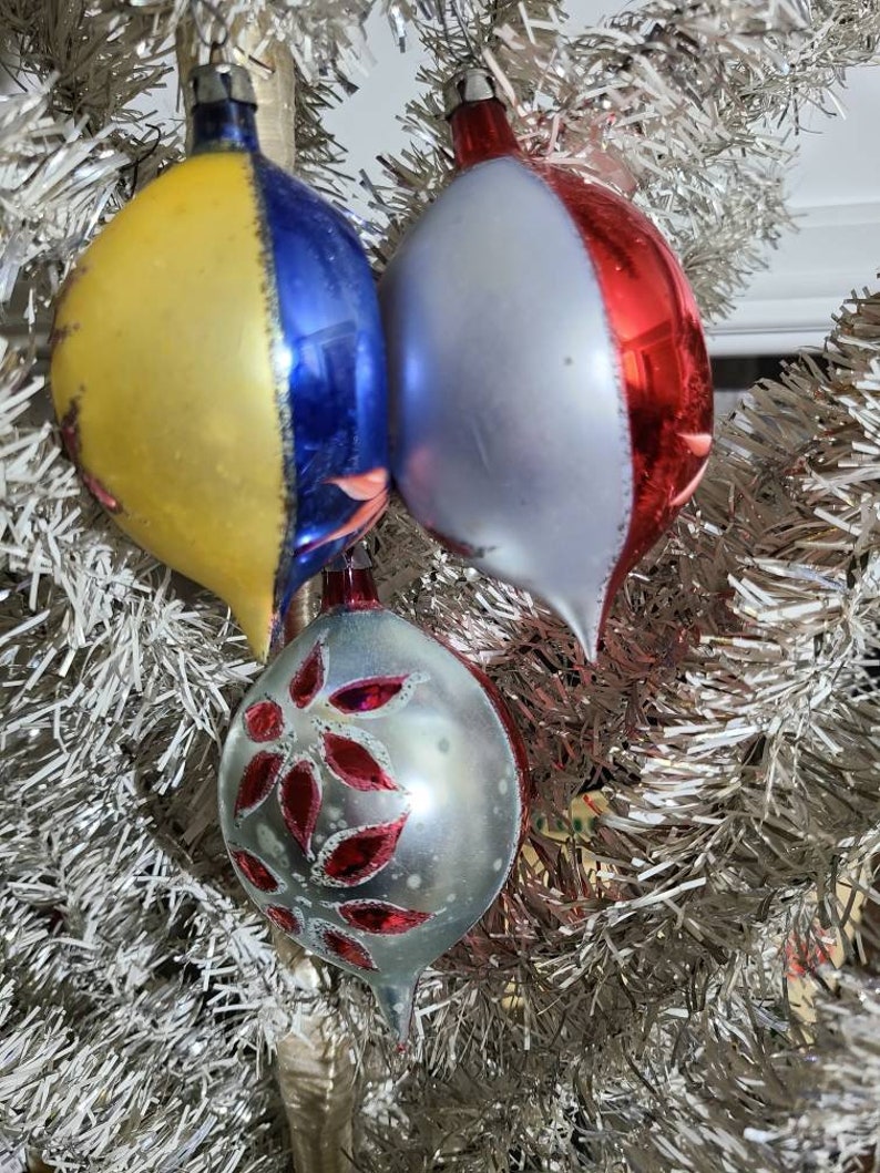 Vintage POLAND Christmas Tree Ornaments Three Teardrop Indent Etsy