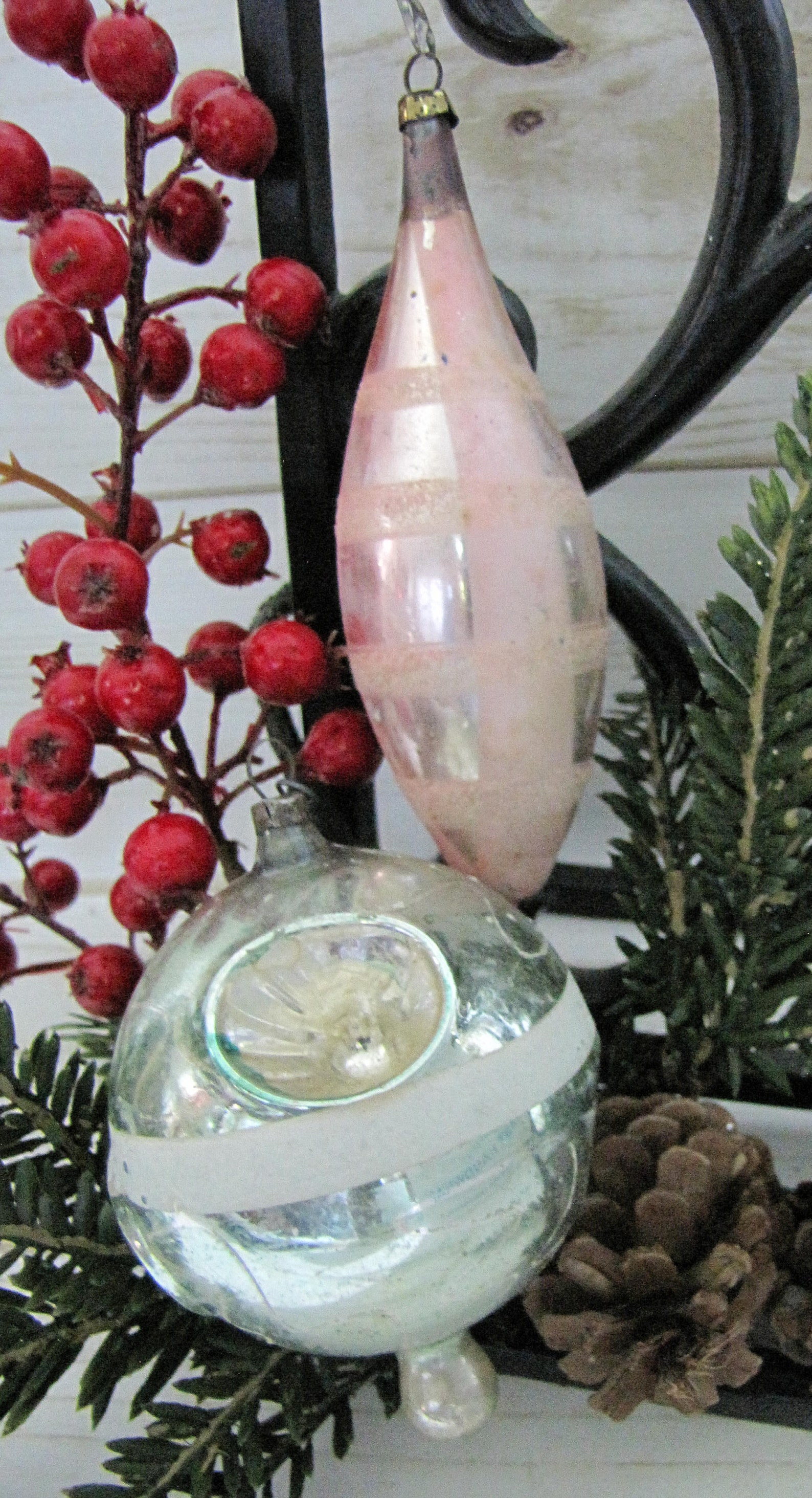 Vintage German Christmas Ornaments Pastel Pink Striped Etsy