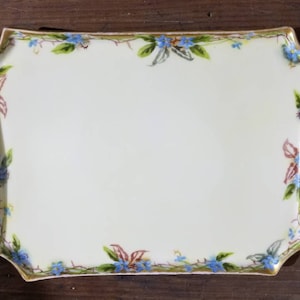 Antique Wm. Guerin Limoges France William W.G. & Co. Hand Painted Porcelain Tray Gold Rim Blue Flowers Forget Me Knots~Artist Signed Wedding