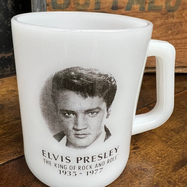 Federal Glass Elvis Coffee Mug | Vintage Elvis Presley White Coffee Mug| King 1935-1977|Gift For Mom Gift for Dad| Black & White Milk Glass