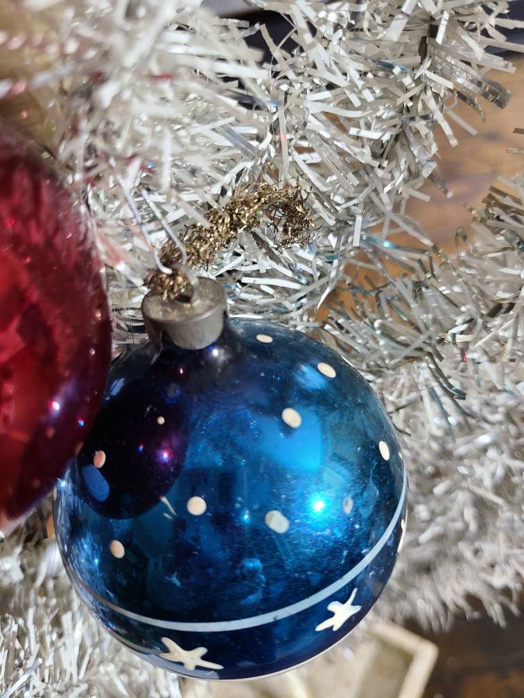 Vintage Mercury Glass Christmas Ornaments Red White Blue | Etsy