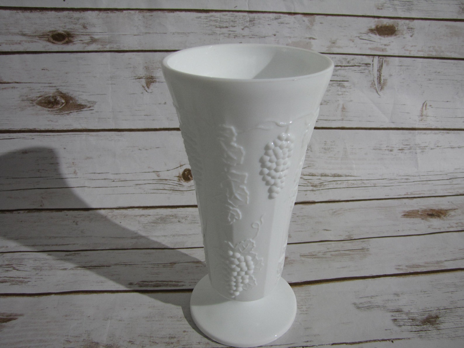 Milk Glass Large Vase Harvest Grapes and Leaves Milk Glass Etsy
