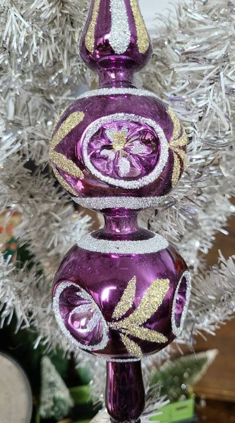Vintage ROMANIAN Christmas Glass Tree Topper Ornament Purple w Etsy