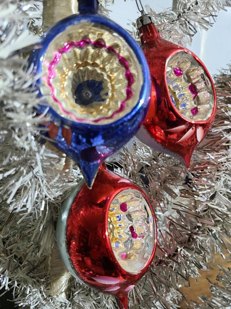 Vintage POLAND Christmas Tree Ornaments Three Teardrop Indent Etsy