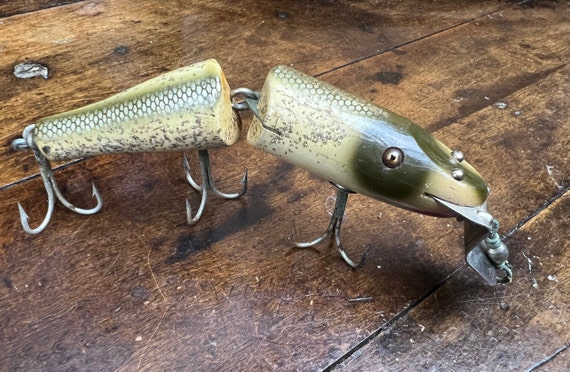 Ancien Leurre De Pêche En Bois Avec Yeux En Verre - Vintage Crankbait - Très Bon état