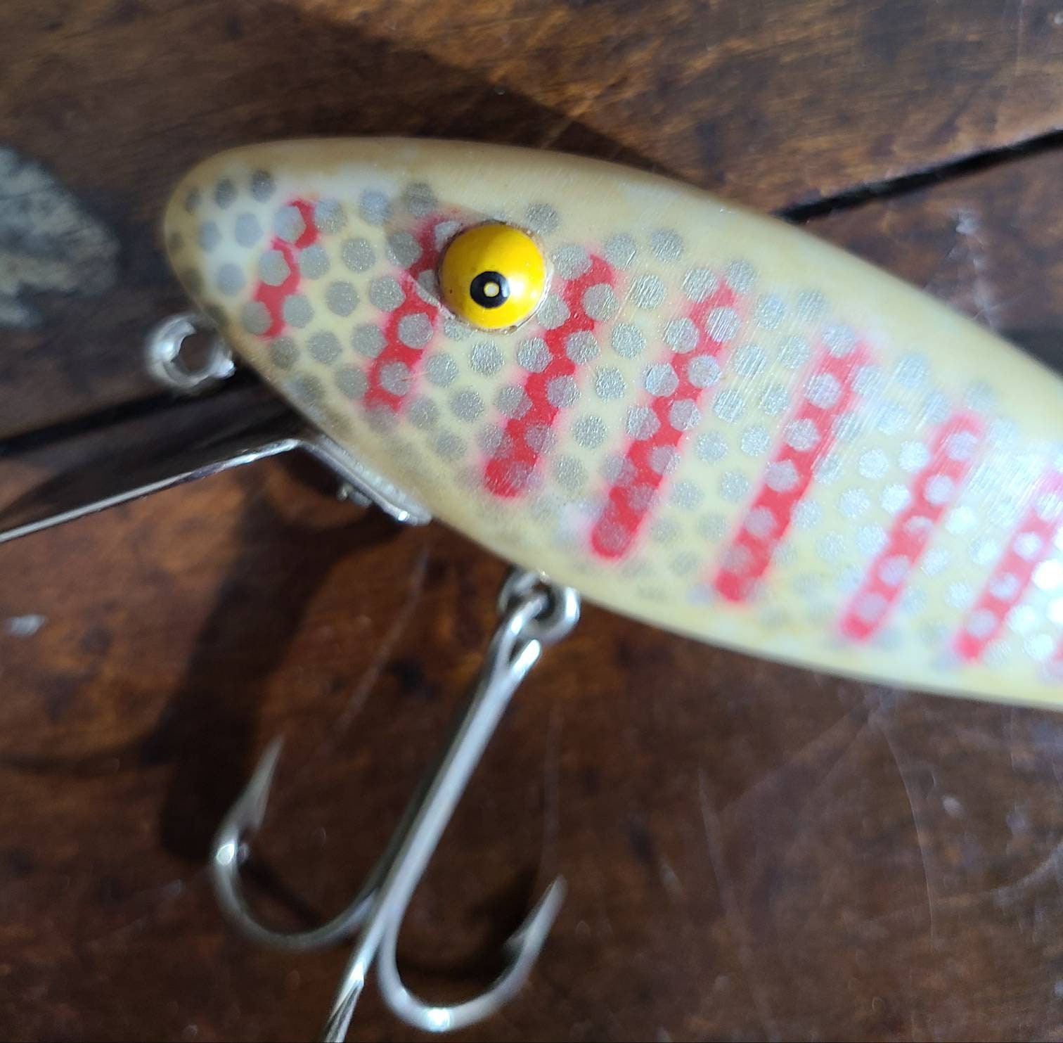 Vintage L&S MUSKIE MASTER J43 Fishing Lure Block Striped Pink