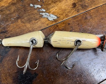 Leurret De Pêche Ancien Creek Chub Bébé Articulé - Bois, Couleur Argent Brillant, Vintage