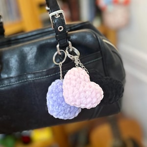 Velvet Heart Keychain, Handmade, Bag Charm, Purple, Black, Pink
