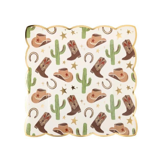Cowboy Patterned Icons Paper Plate - 8 Cnt | Cowgirl Birthday | Girls Night Out | Cowboy Party Decorations | Tableware