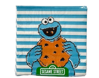 Servilletas de almuerzo a rayas de Monstruo de las Galletas de Barrio Sésamo - 40 unidades / Primer cumpleaños / Fiesta de Barrio Sésamo / Tema de fiesta de Barrio Sésamo / Vajilla